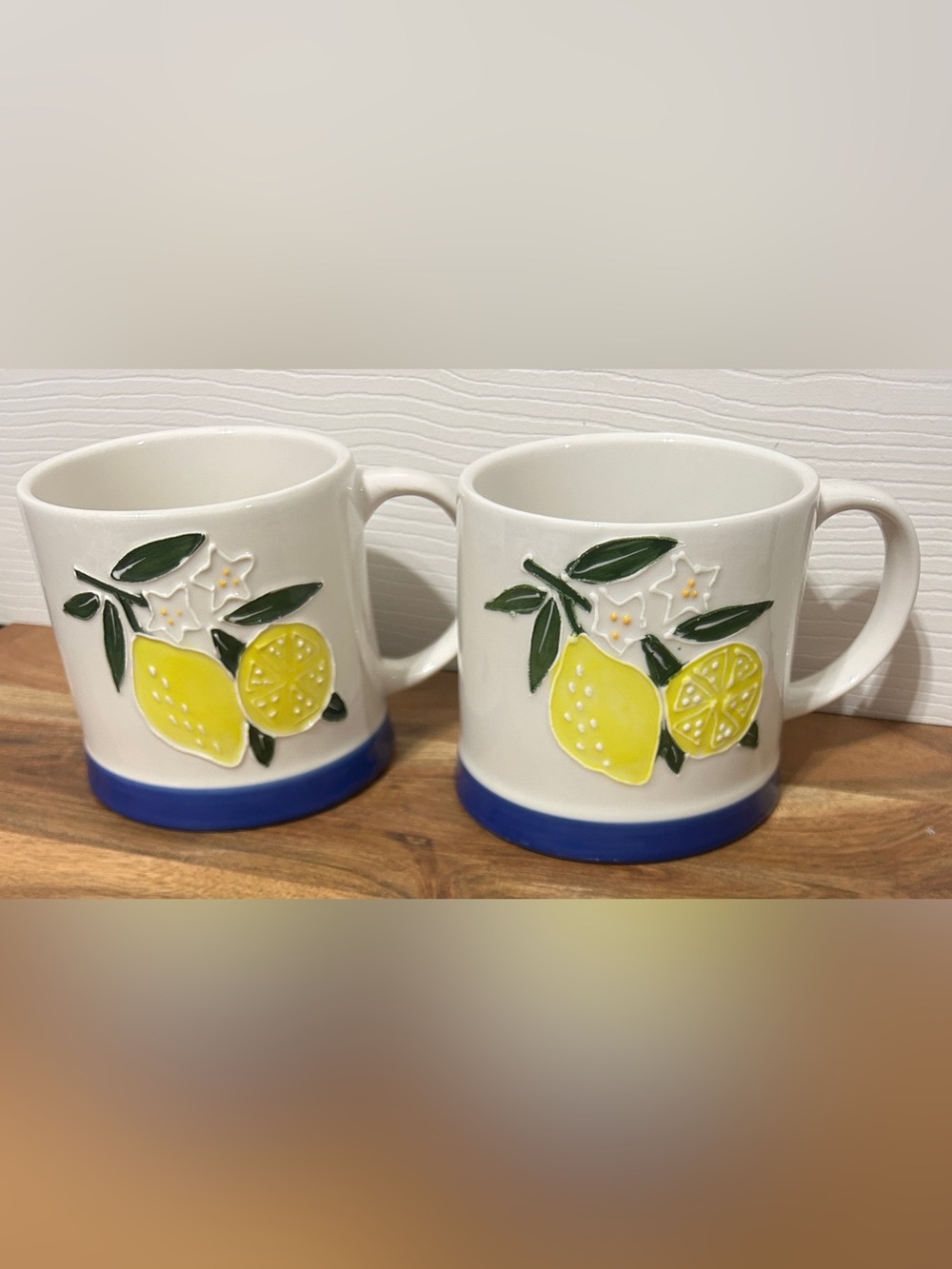 NEW Lemons On The Vine Ceramic Coffee Mugs 18 oz. Hobby Lobby Set of 2